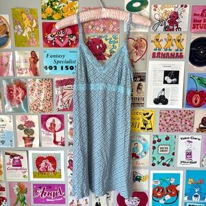 Blue Lace Babydoll Flower Pattern Slip Dress